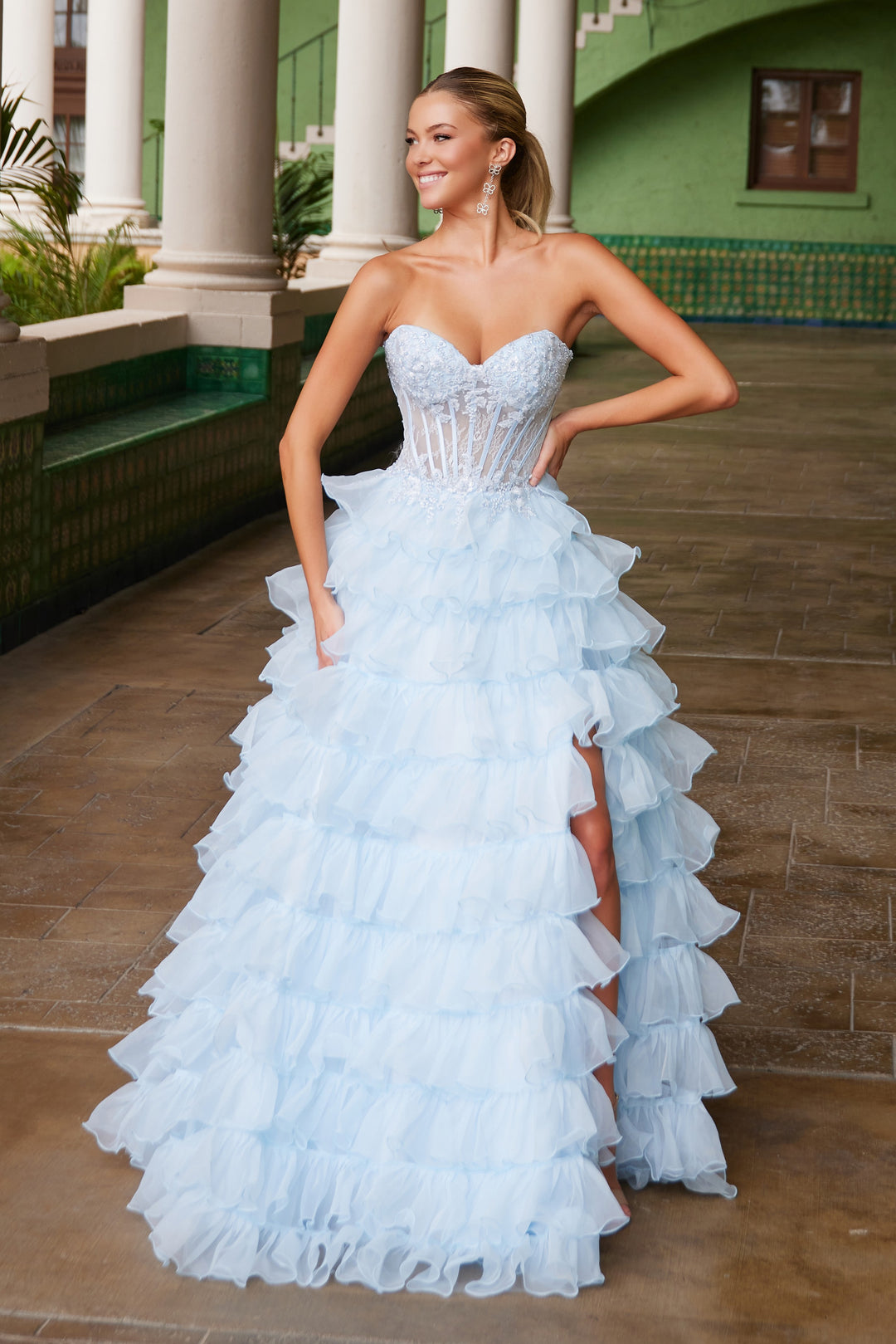 Strapless Ruffled A-line Slit Gown by Nox Anabel R1688 ABC Fashion Strapless Ruffled A-line Slit Gown by Nox Anabel R1688 ABC Fashion