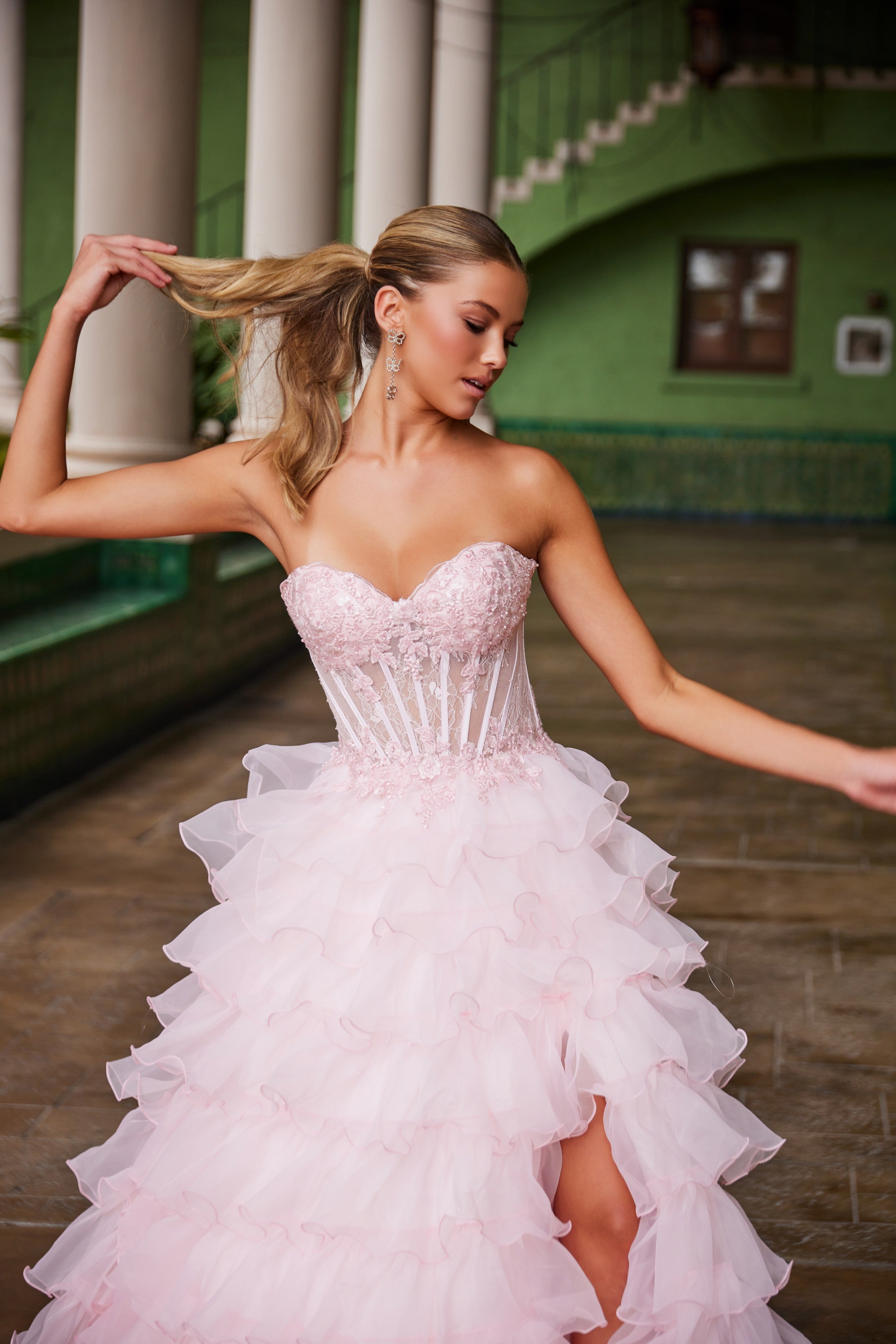 Strapless Ruffled A-line Slit Gown by Nox Anabel R1688 – ABC Fashion