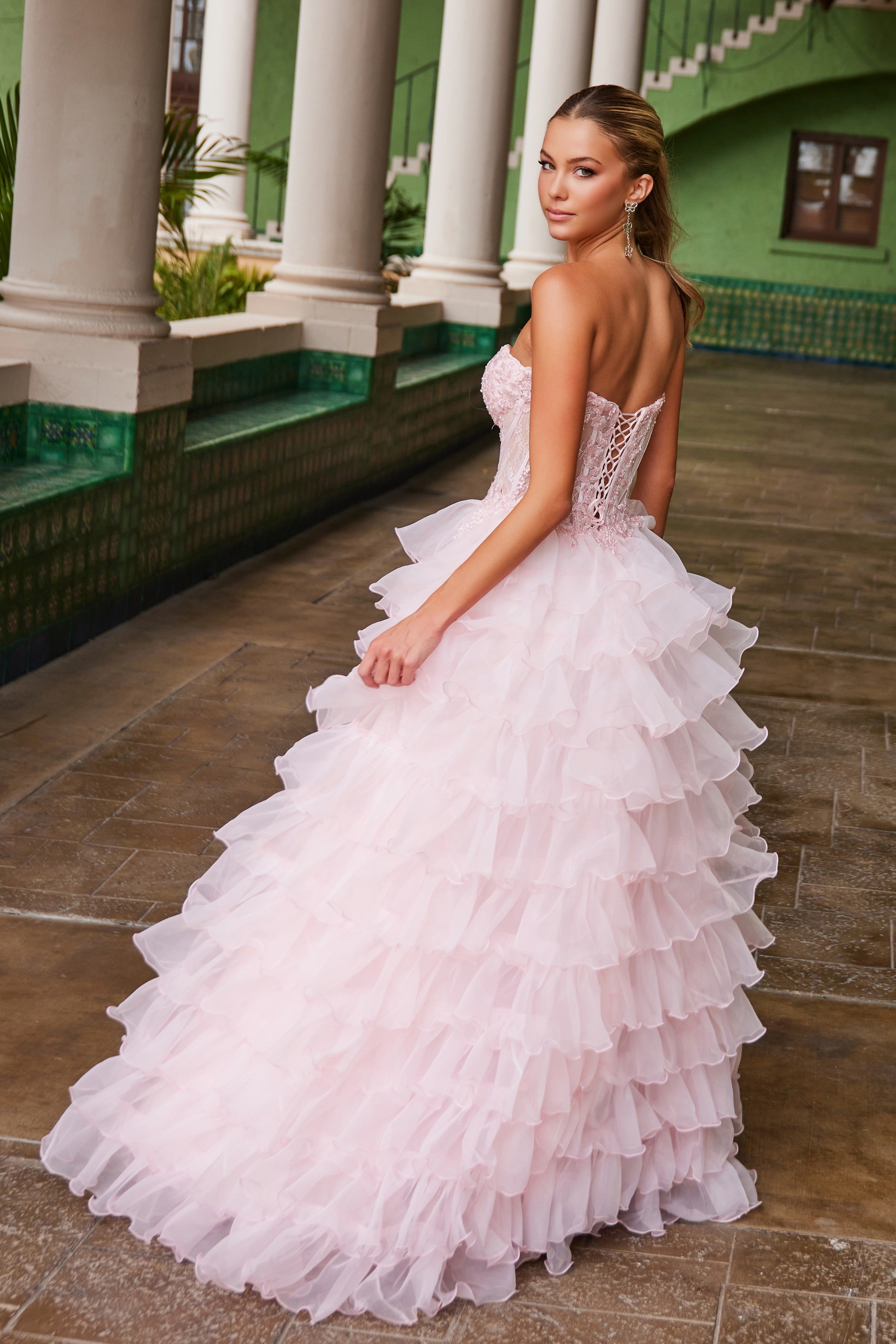 Strapless Ruffled A-line Slit Gown by Nox Anabel R1688 – ABC Fashion