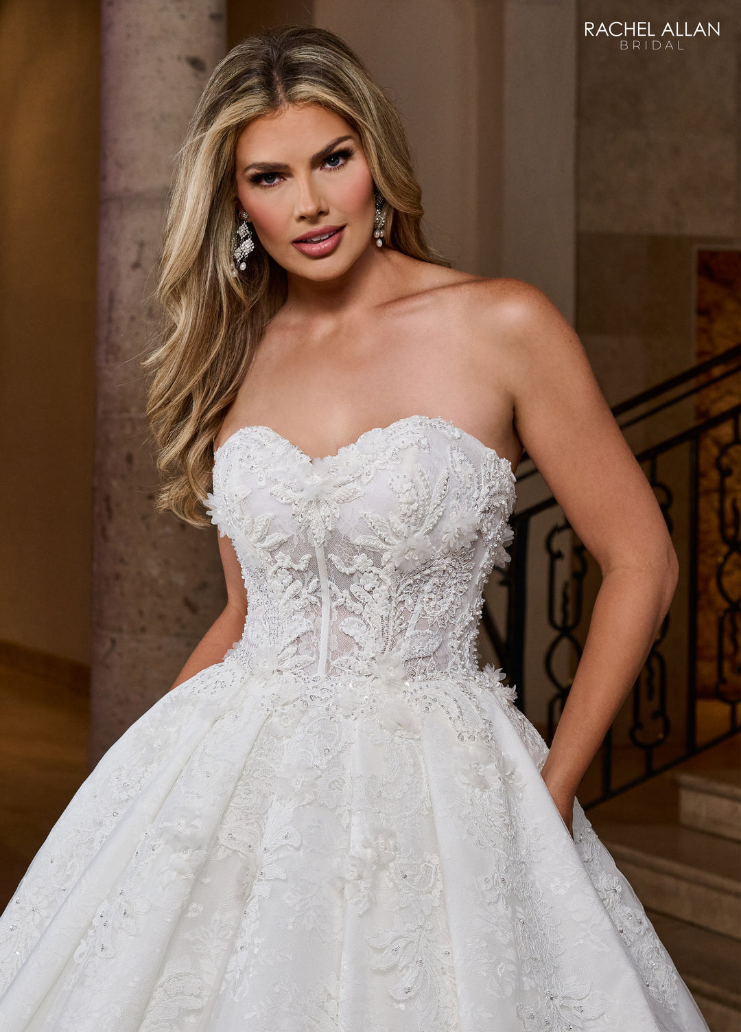 Applique Strapless Bridal Gown by Rachel Allan RB6168