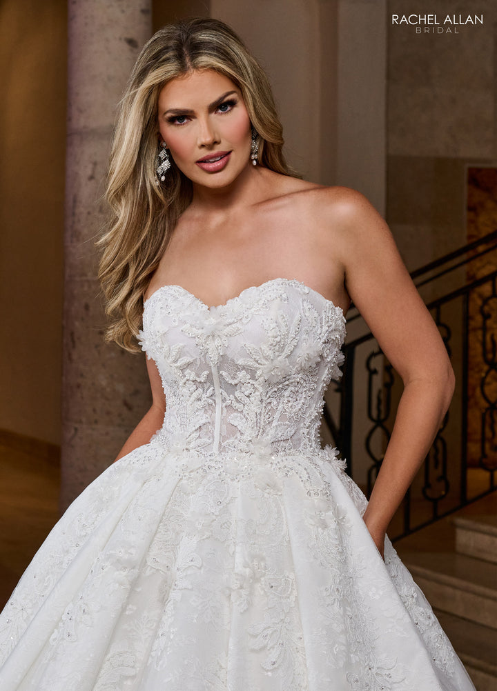 Applique Strapless Bridal Gown by Rachel Allan RB6168