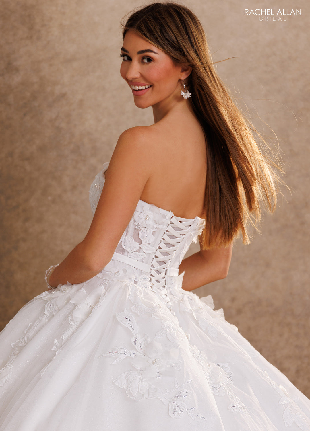 3D Floral Strapless Bridal Ball Gown by Rachel Allan RB6205
