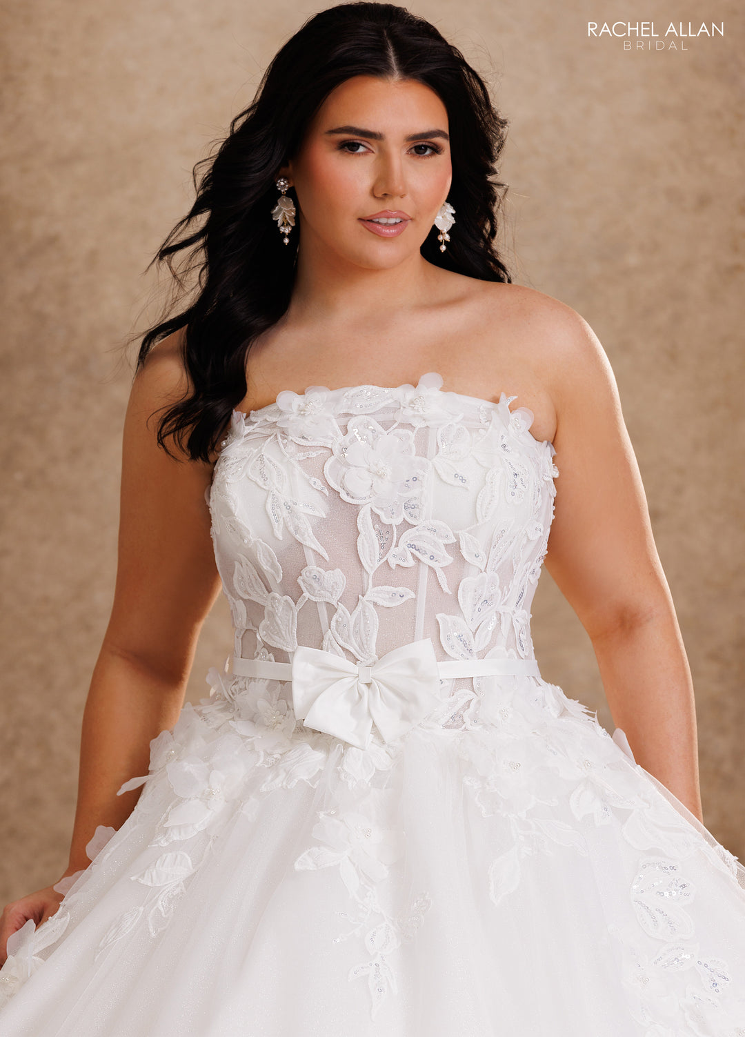 3D Floral Strapless Bridal Ball Gown by Rachel Allan RB6205