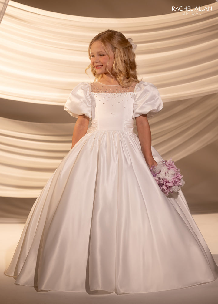 Girls Satin Puff Sleeve Gown by Rachel Allan RB9181
