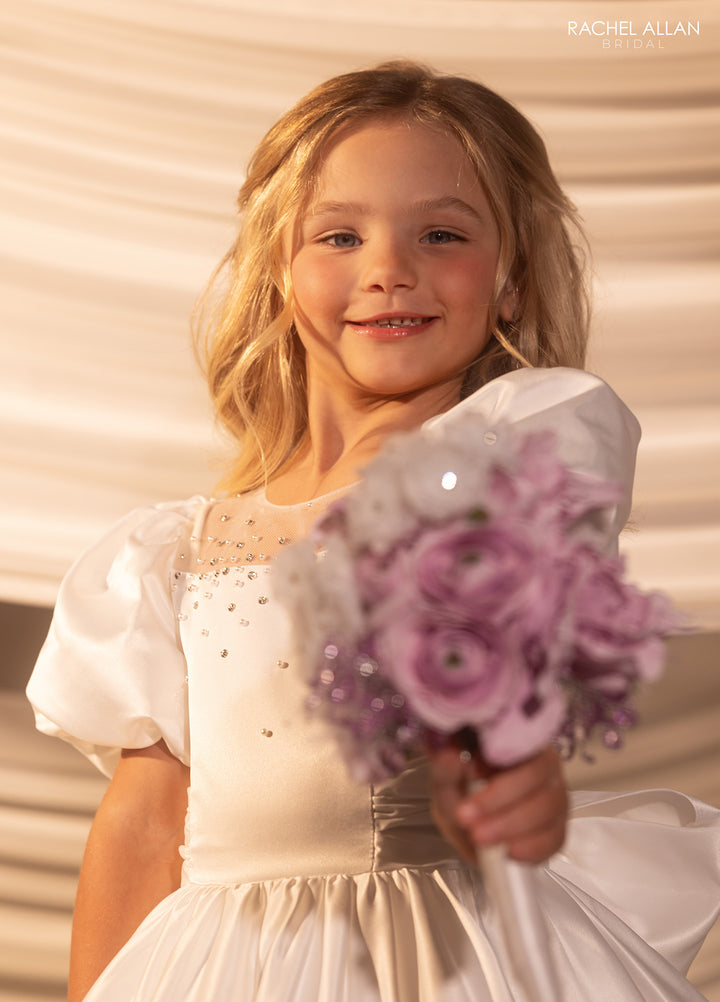 Girls Satin Puff Sleeve Gown by Rachel Allan RB9181