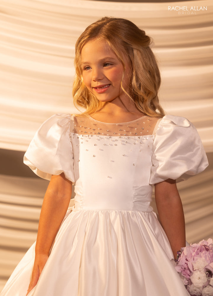 Girls Satin Puff Sleeve Gown by Rachel Allan RB9181