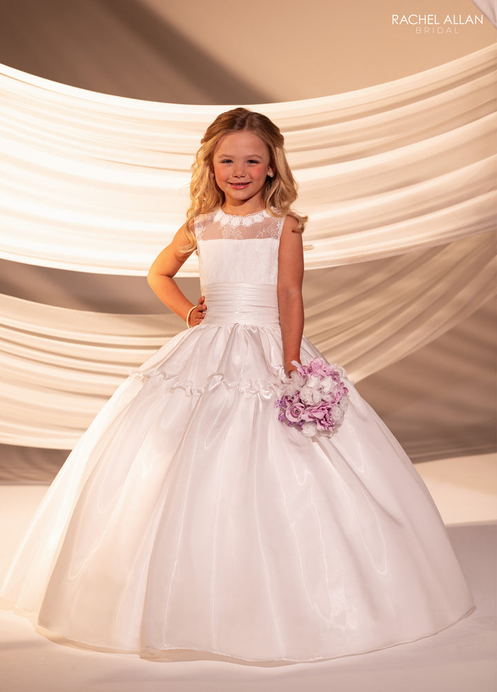 Girls Lace Crystal Satin Gown by Rachel Allan RB9182