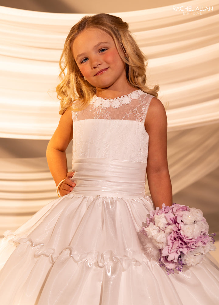 Girls Lace Crystal Satin Gown by Rachel Allan RB9182