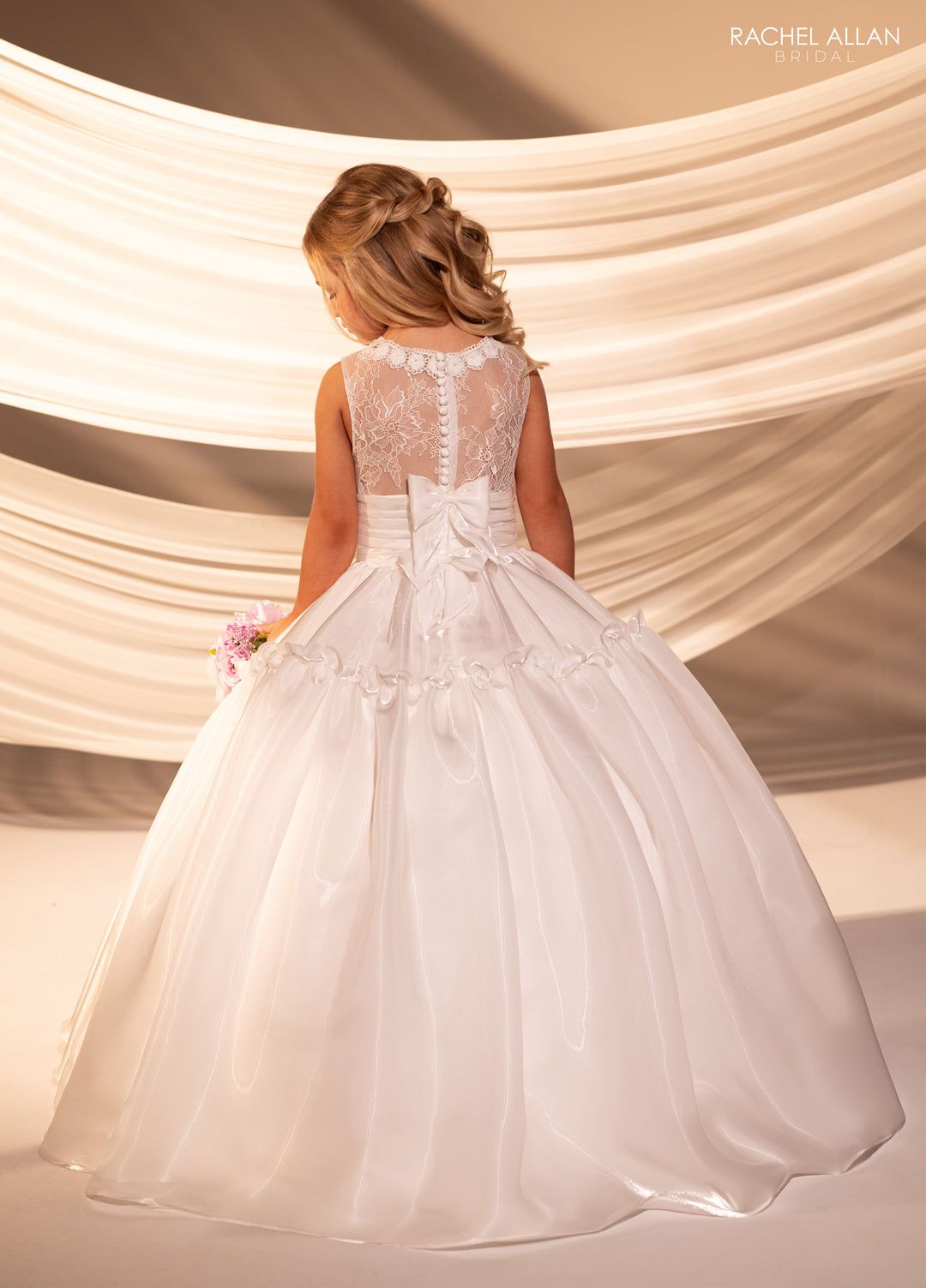 Girls Lace Crystal Satin Gown by Rachel Allan RB9182