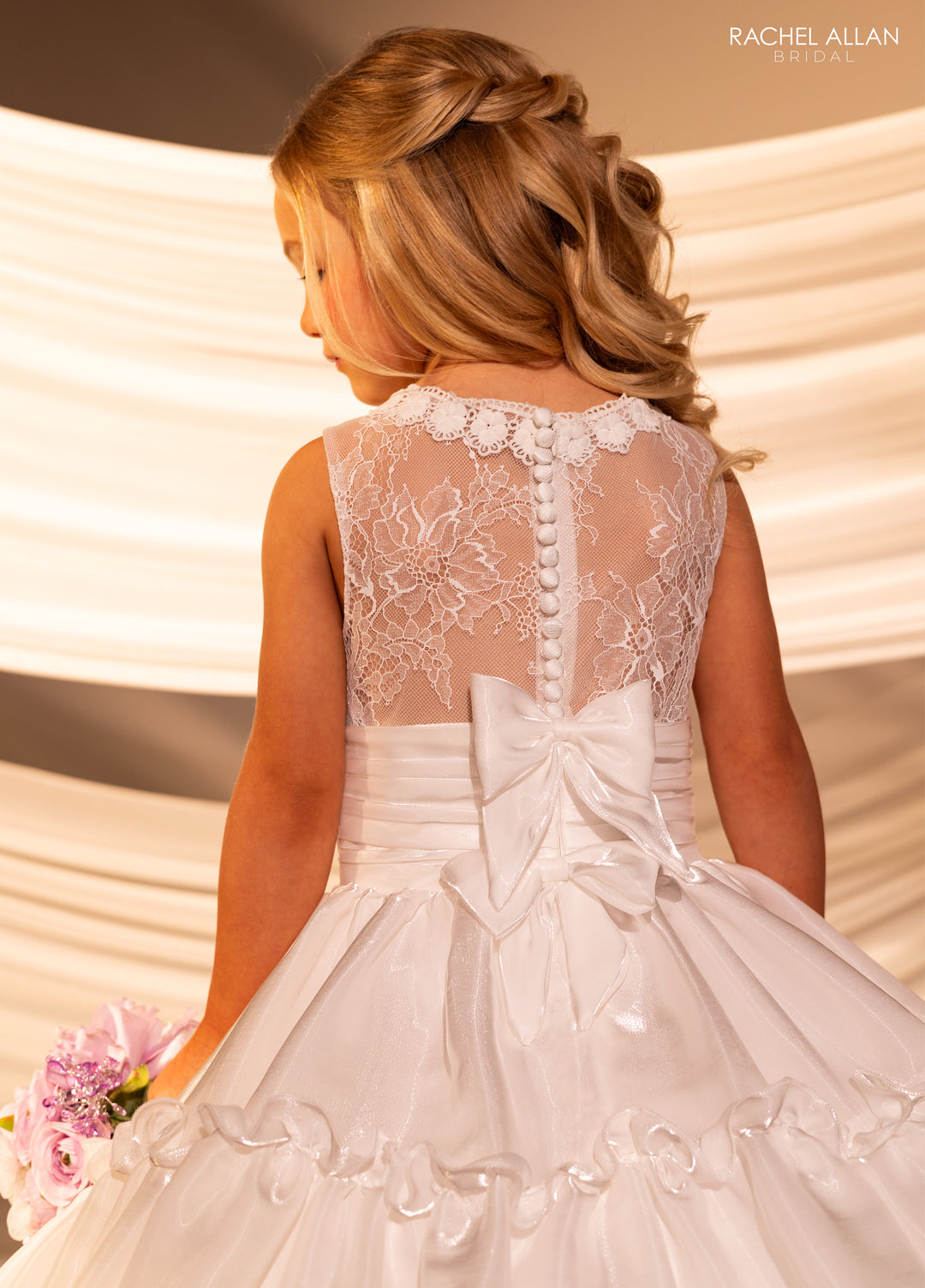 Girls Lace Crystal Satin Gown by Rachel Allan RB9182