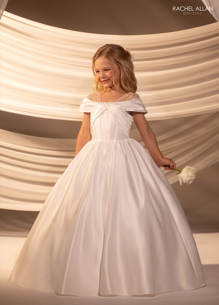 Girls Satin Off Shoulder Gown by Rachel Allan RB9185