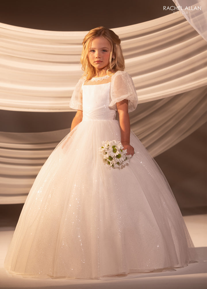 Girls Tulle Puff Sleeve Gown by Rachel Allan RB9188