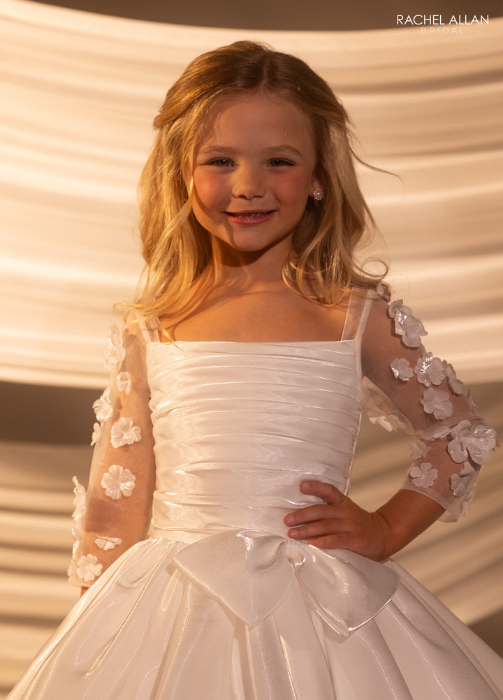 Girls Satin 3/4 Sleeve Gown by Rachel Allan RB9189