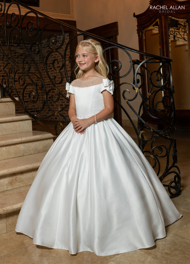 Girls Satin Short Sleeve Gown by Rachel Allan RB9191