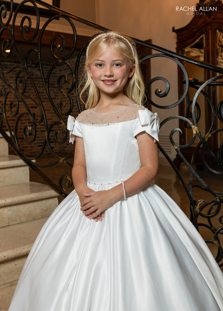 Girls Satin Short Sleeve Gown by Rachel Allan RB9191