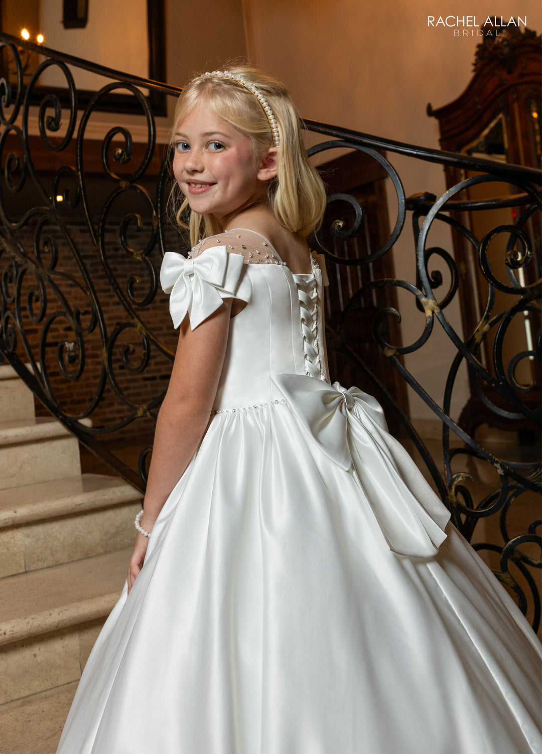 Girls Satin Short Sleeve Gown by Rachel Allan RB9191