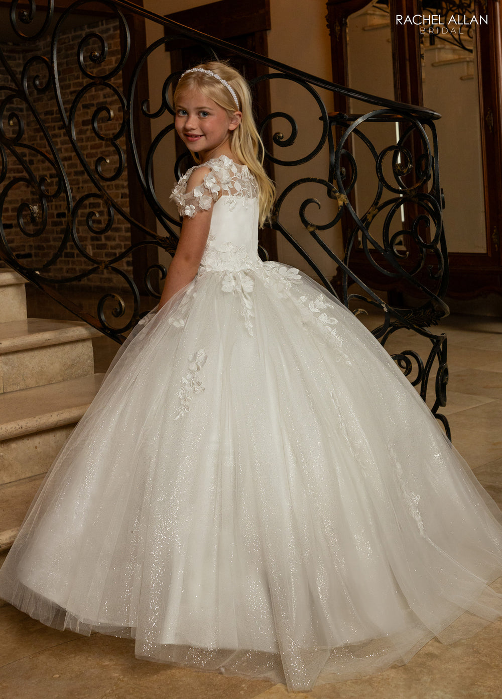 off the shoulder first communion dresses First Communion Dress Off Shoulder Asymmetrical Bodice with Gradation