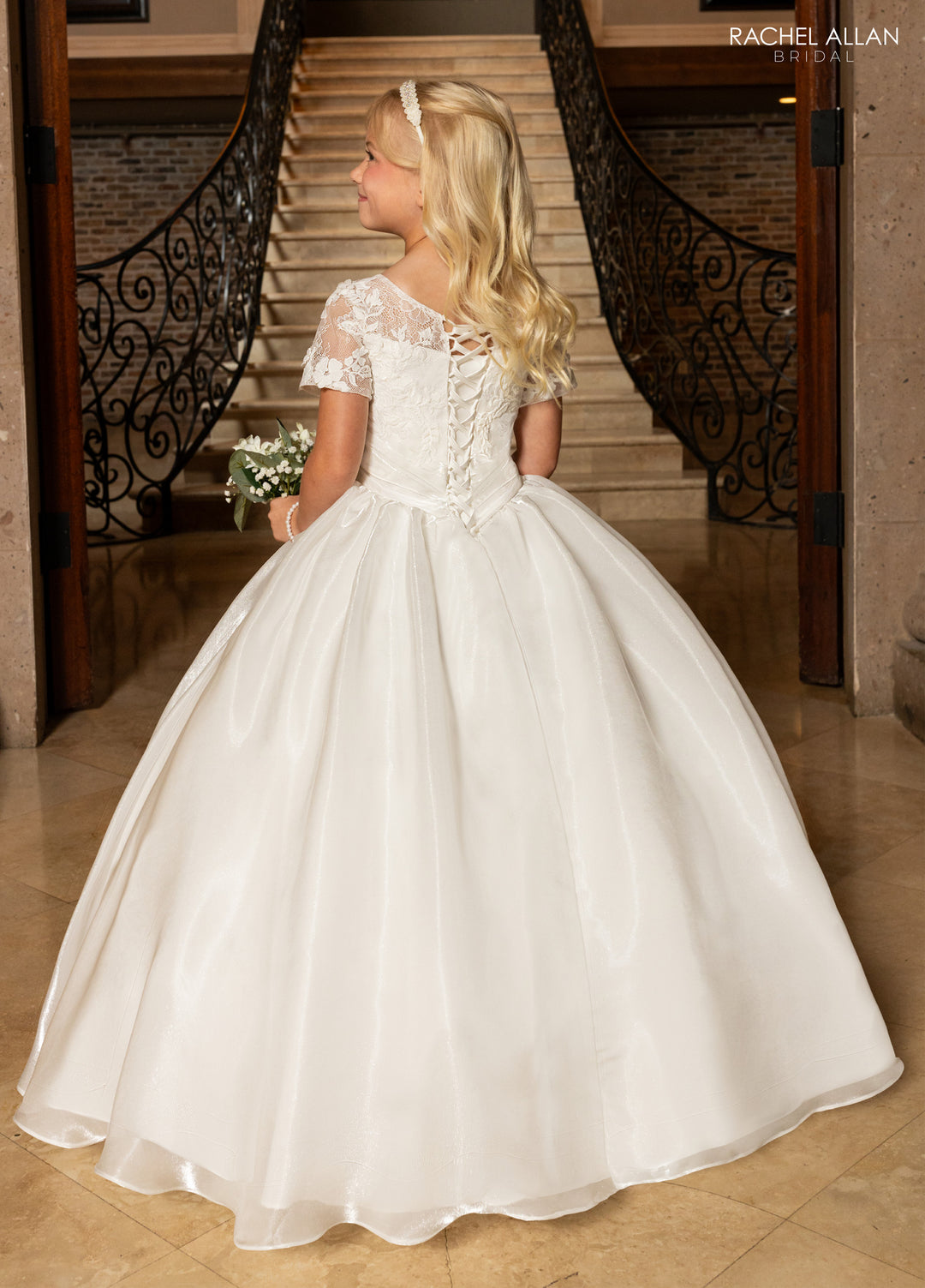 Girls Organza Short Sleeve Gown by Rachel Allan RB9196