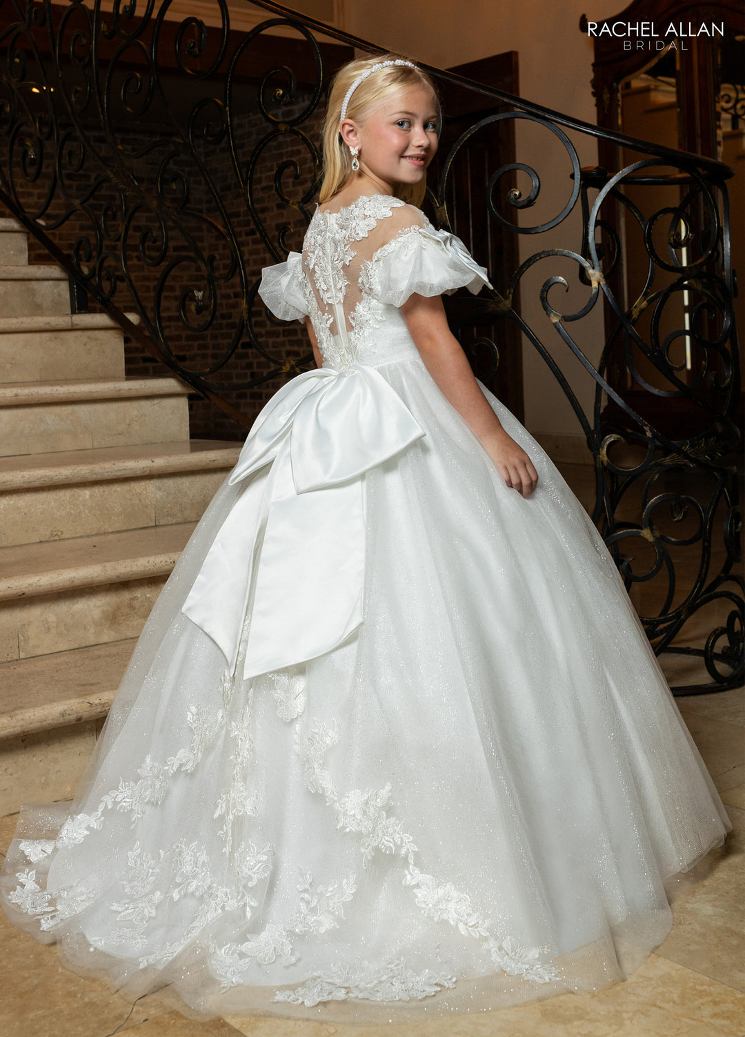 Girls Tulle Short Sleeve Gown by Rachel Allan RB9197