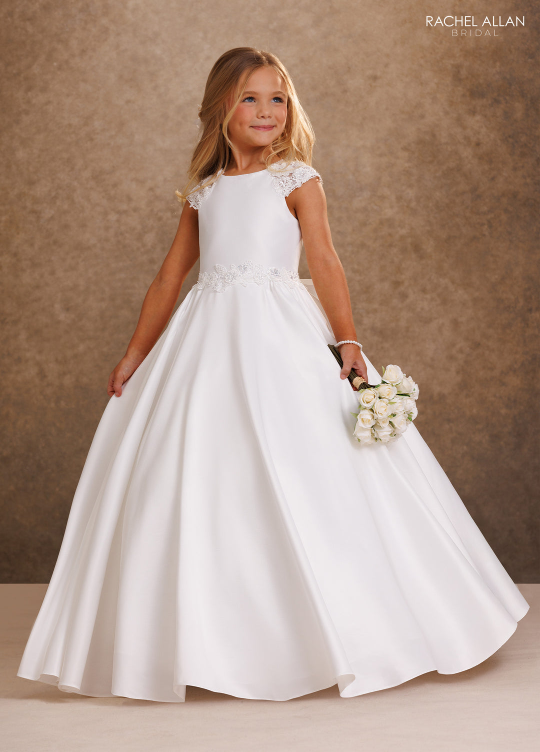 Girls Satin Short Sleeve Gown by Rachel Allan RB9202