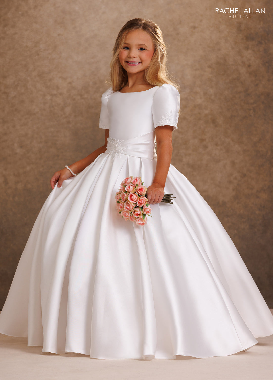 Girls Mikado Short Sleeve Gown by Rachel Allan RB9205