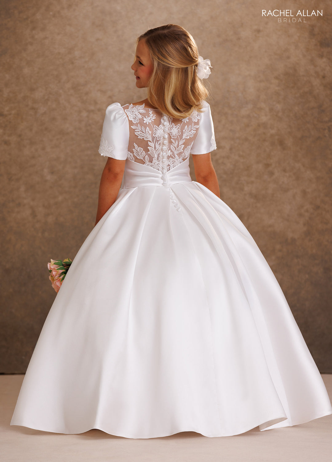 Girls Mikado Short Sleeve Gown by Rachel Allan RB9205