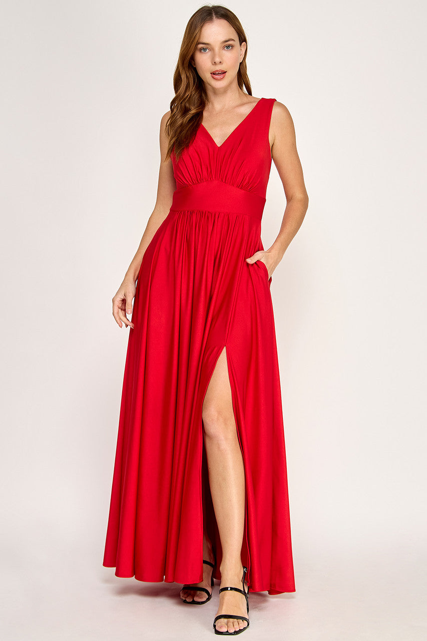 Long Sleeveless A-line Slit Dress by Lenovia 3120