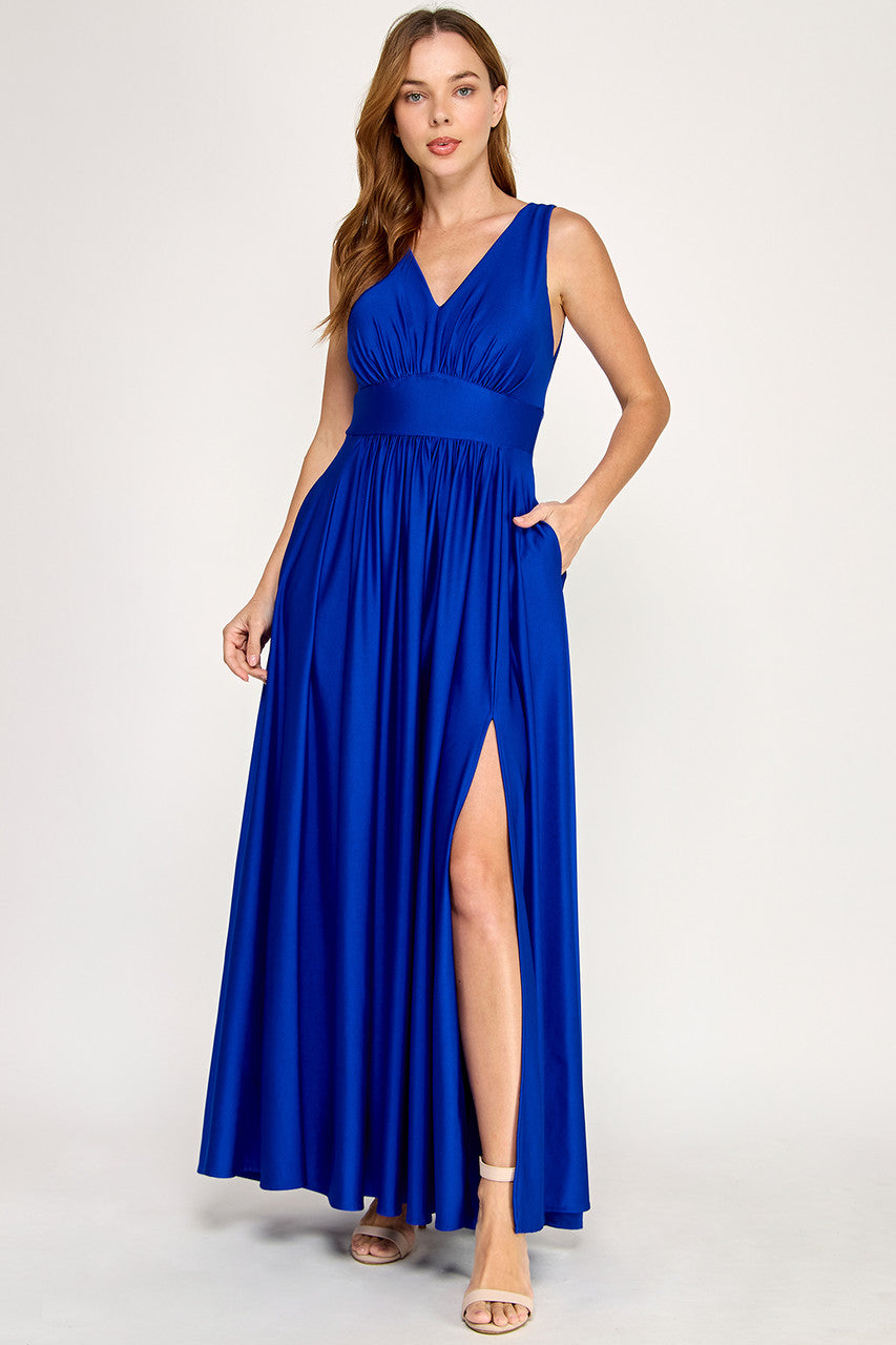 Long Sleeveless A-line Slit Dress by Lenovia 3120