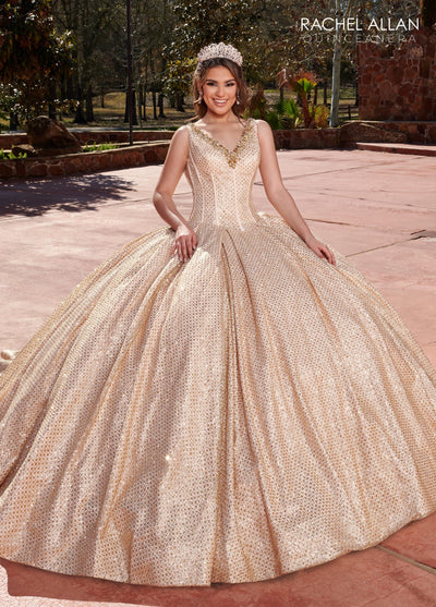 Glitter Sleeveless Corset Quinceanera Dress by Rachel Allan RQ1127