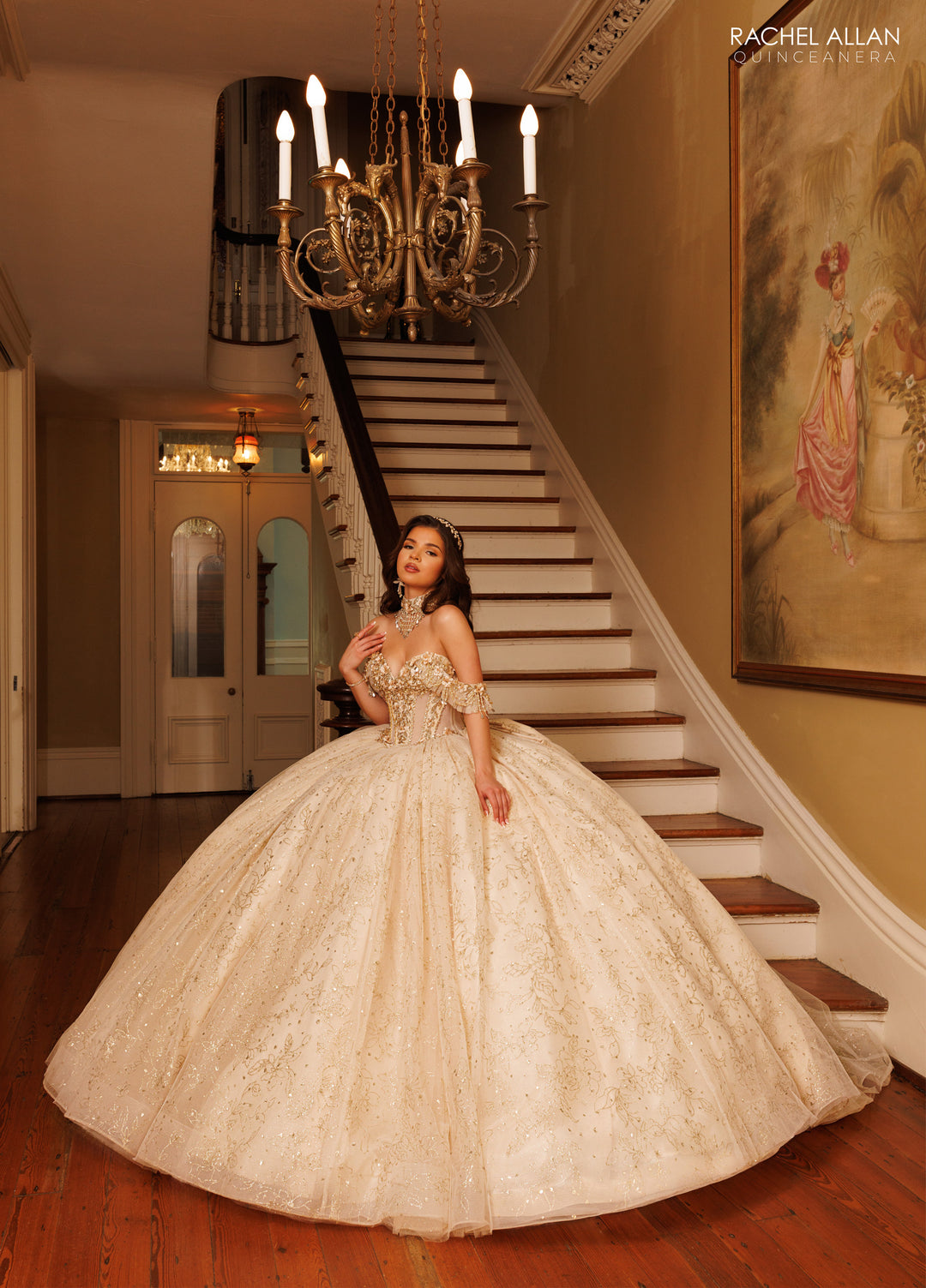 gold and white quince dress Lace Embroidery Sweetheart Tulle Ball Gowns Quinceanera Dresses TulleSleeve Length(cm) Off-Shoulder Ball Gown Quinceanera Dress