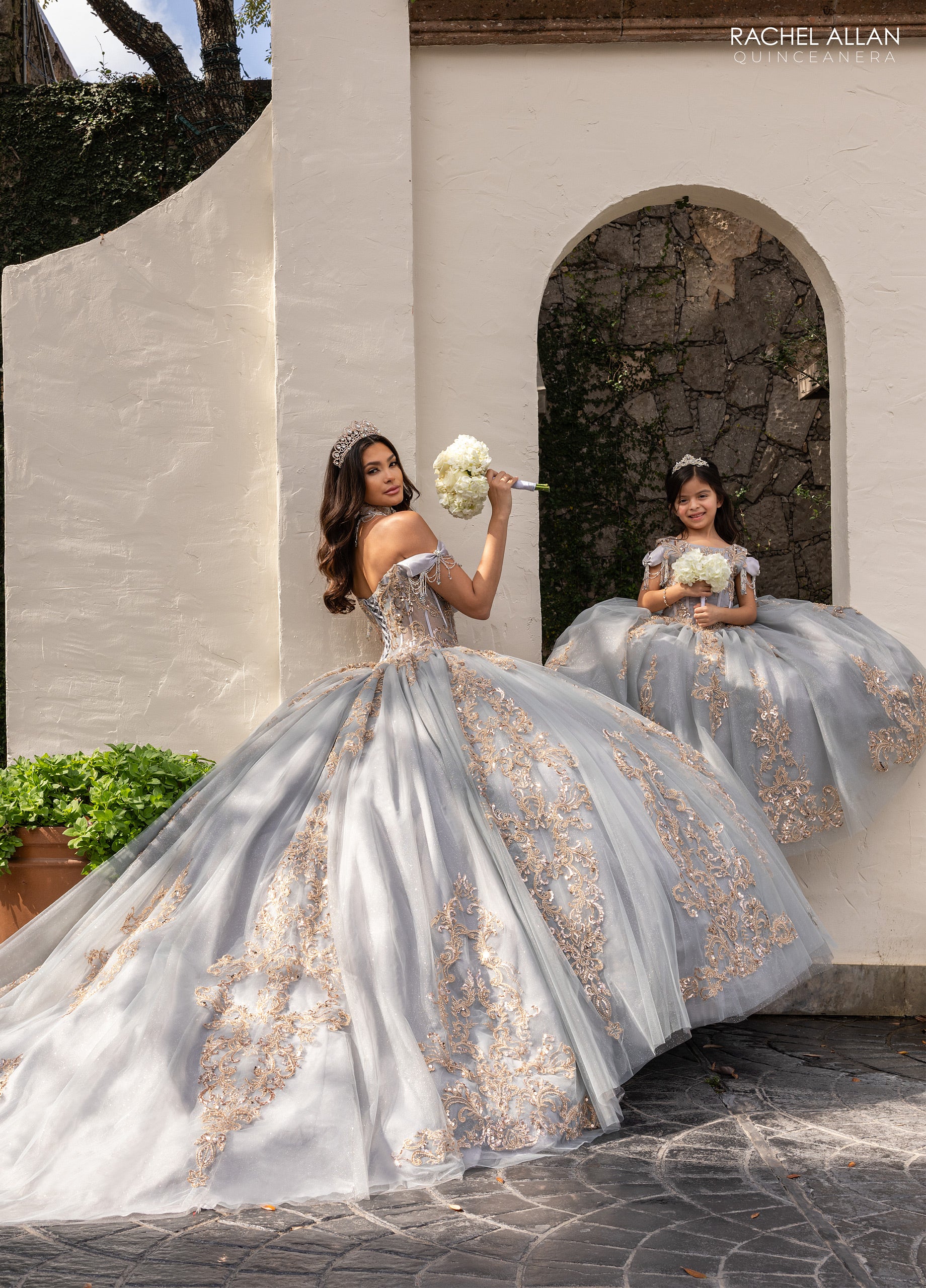 美品✨ sahara サハラ Tulle Sleeve Satin Dress Off Shoulder Quinceanera Dress by Rachel Allan RQ2230 – ABC Fashion
