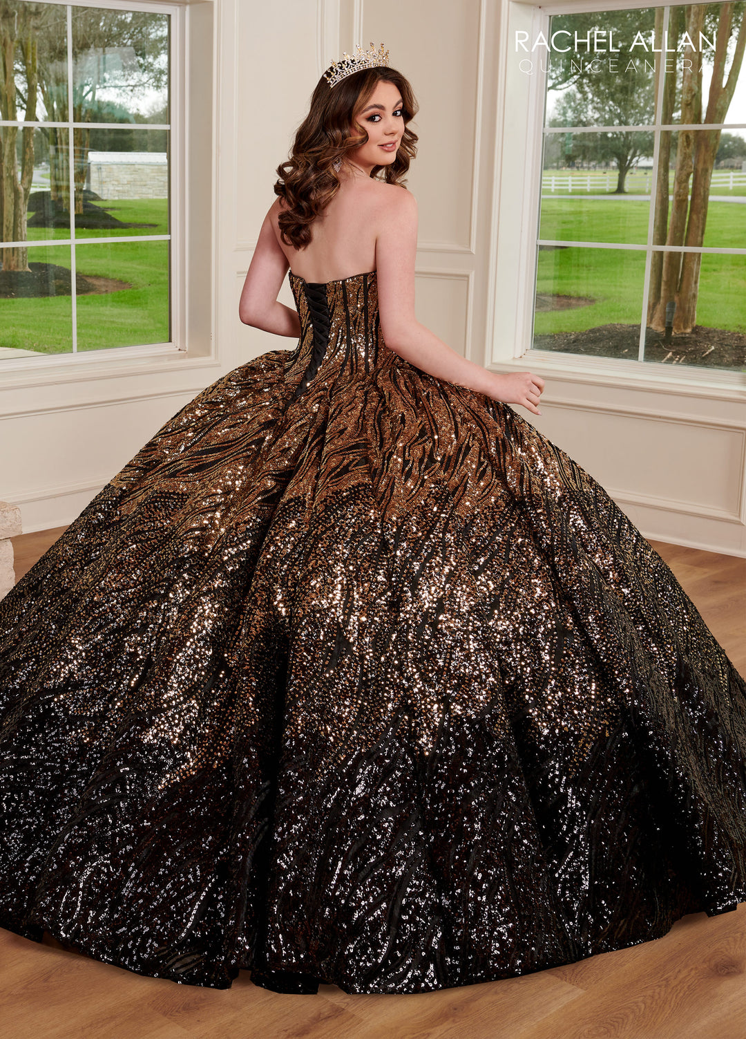 Sequin Tulle Strapless Quinceanera Dress by Rachel Allan RQ3121