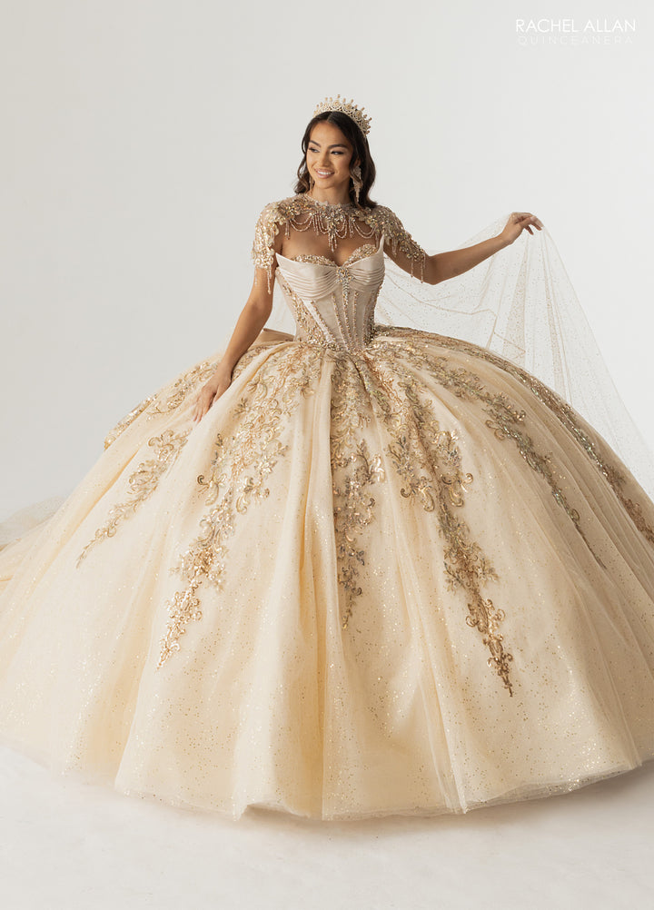 Strapless Cape Quinceanera Dress by Rachel Allan RQ3172