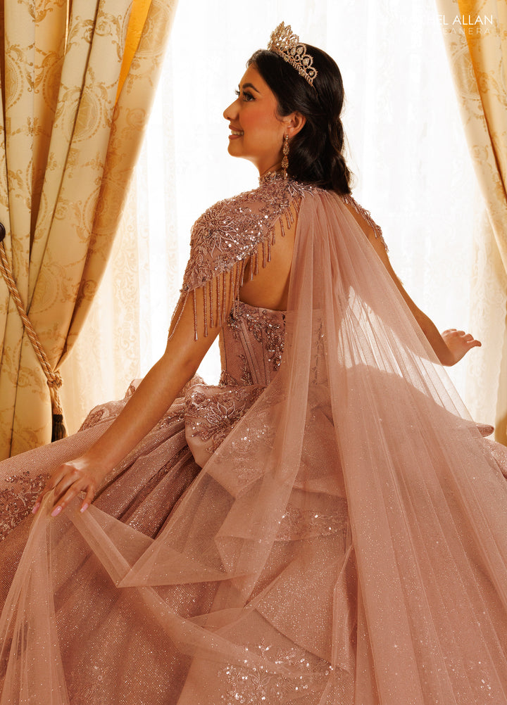 Strapless Cape Quinceanera Dress by Rachel Allan RQ3189