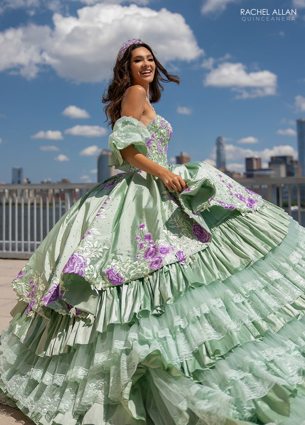 Floral Tiered Lace Quinceanera Dress by Rachel Allan RQ5002
