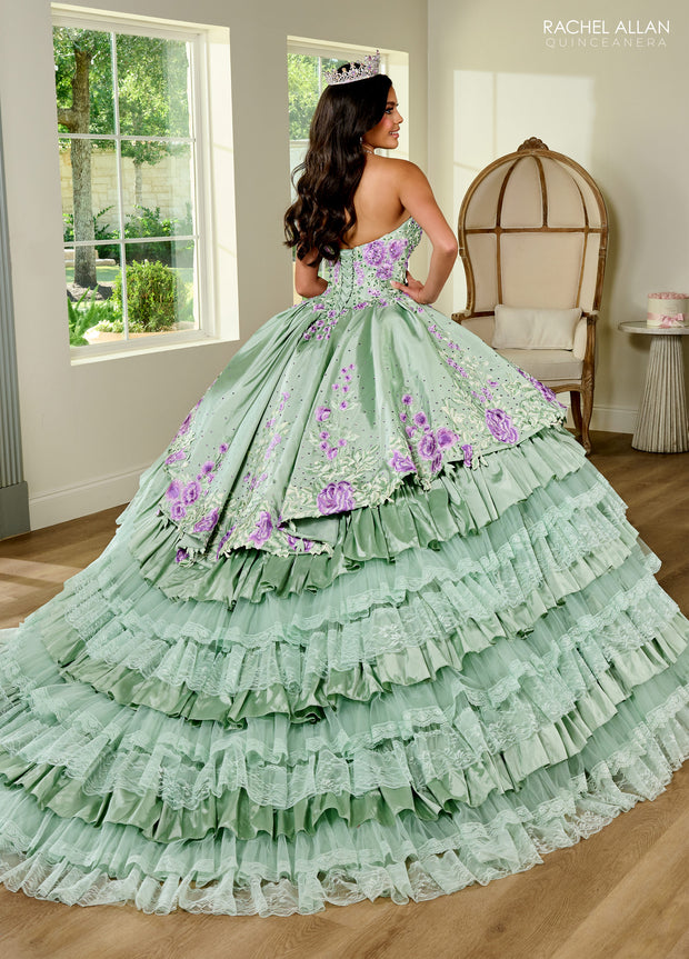 Floral Tiered Lace Quinceanera Dress by Rachel Allan RQ5002