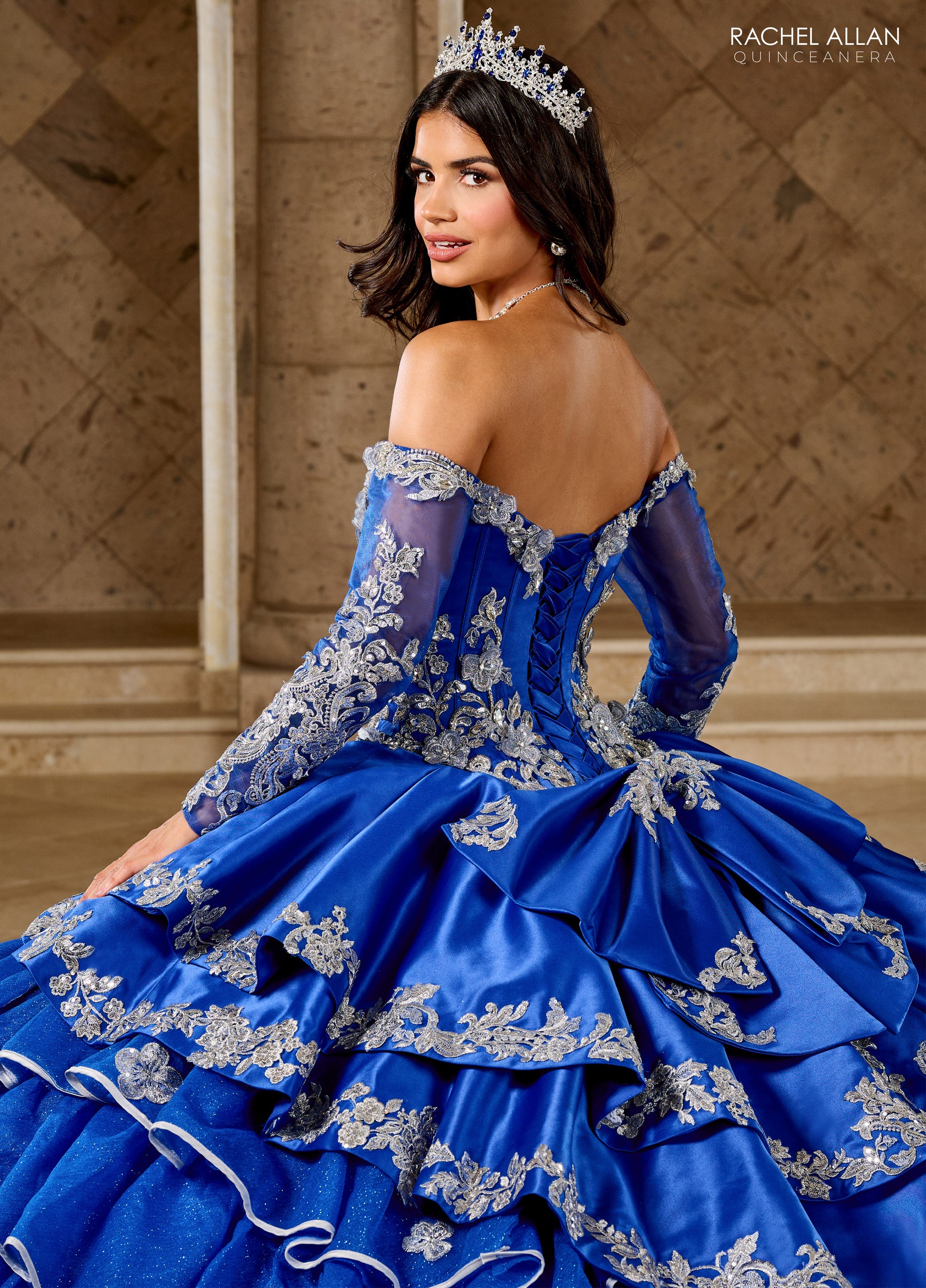 RINASCIMENTO イタリア ドレス ブルー Aライン リボン ストレッチ Ruffled Charro Quinceanera Dress by Rachel Allan RQ5012 – ABC Fashion
