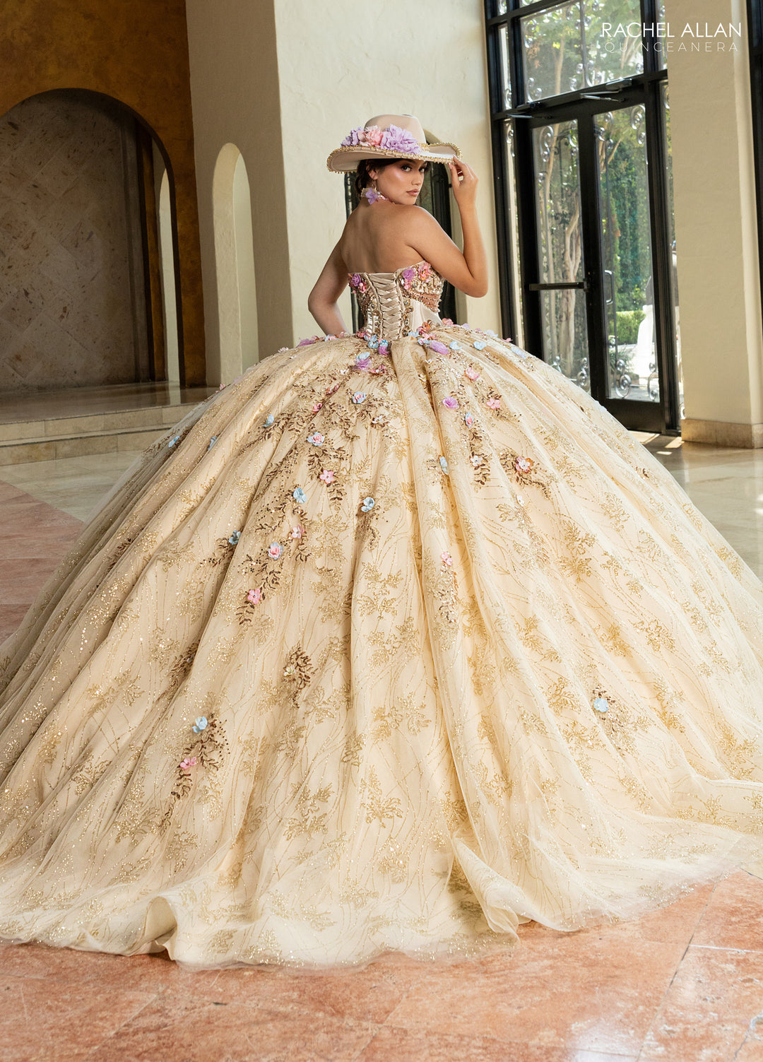 3D Floral Strapless Quinceanera Dress by Rachel Allan RQ6011