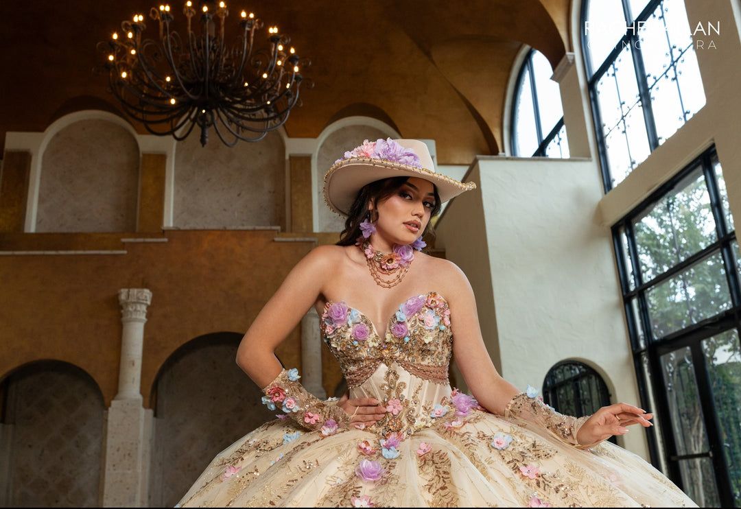 3D Floral Strapless Quinceanera Dress by Rachel Allan RQ6011