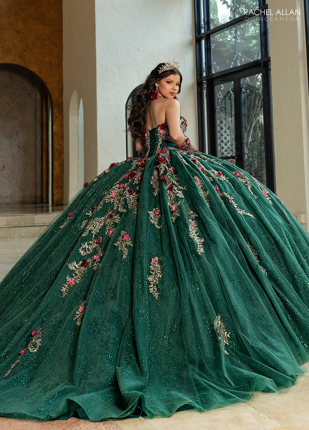 green flower quince dress Dancing Queen 1819 Long Quinceanera Dress Sage / Small