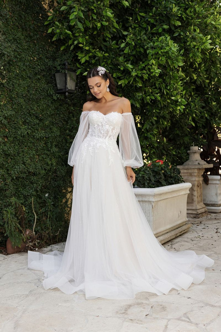Puff Sleeve A-line Bridal Gown by May Queen RQ8168