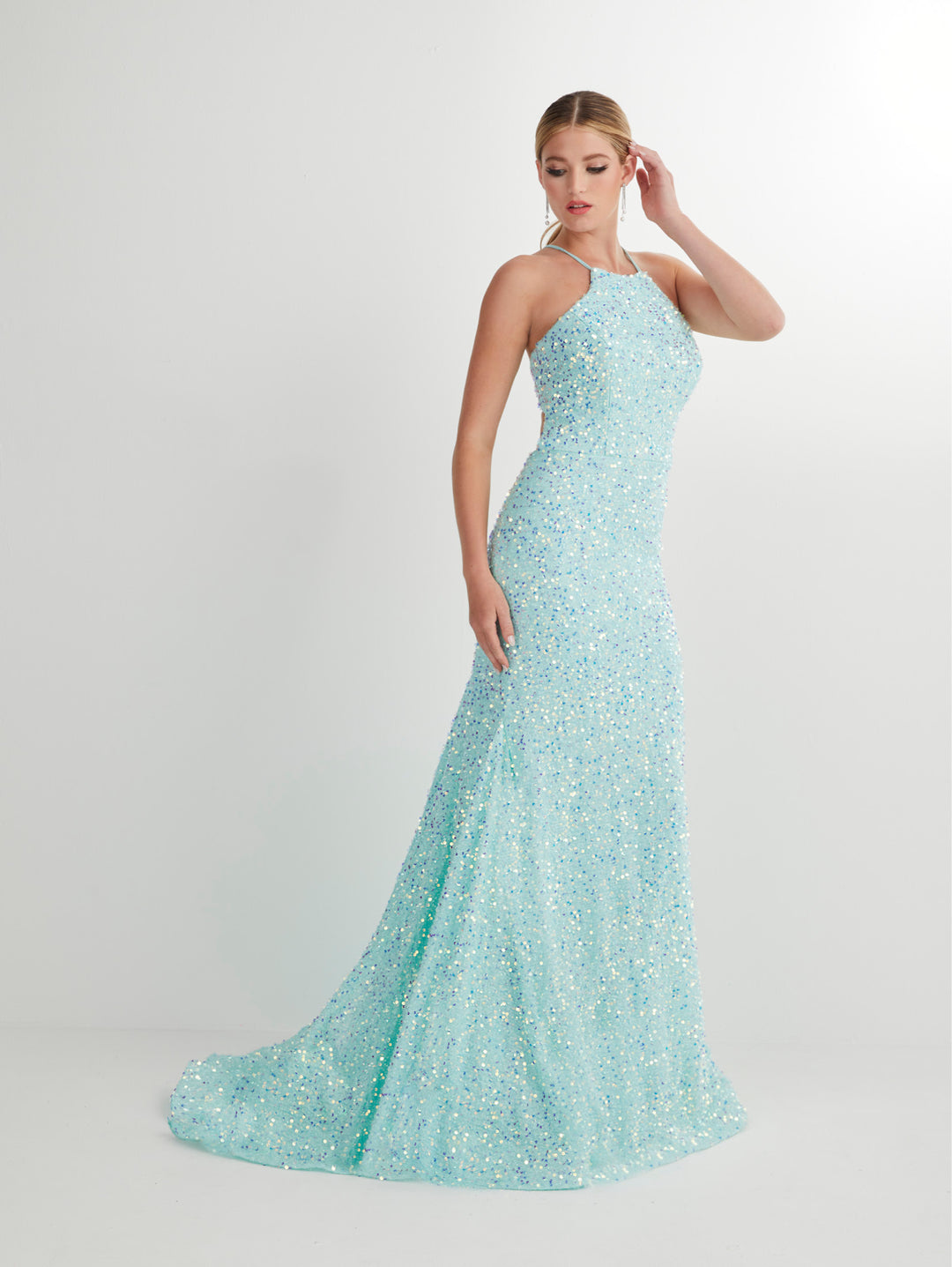 Fitted Sequin Sleeveless Halter Gown by Studio 17 12846