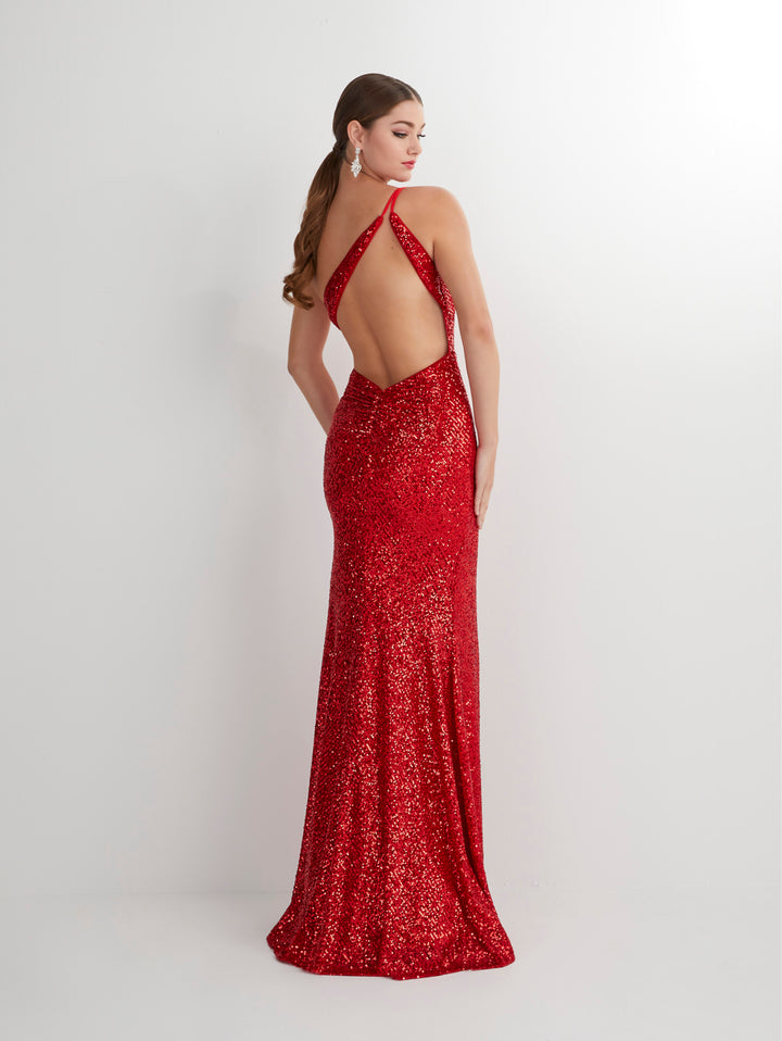 Fitted Sequin One Shoulder Slit Gown by Studio 17 12889