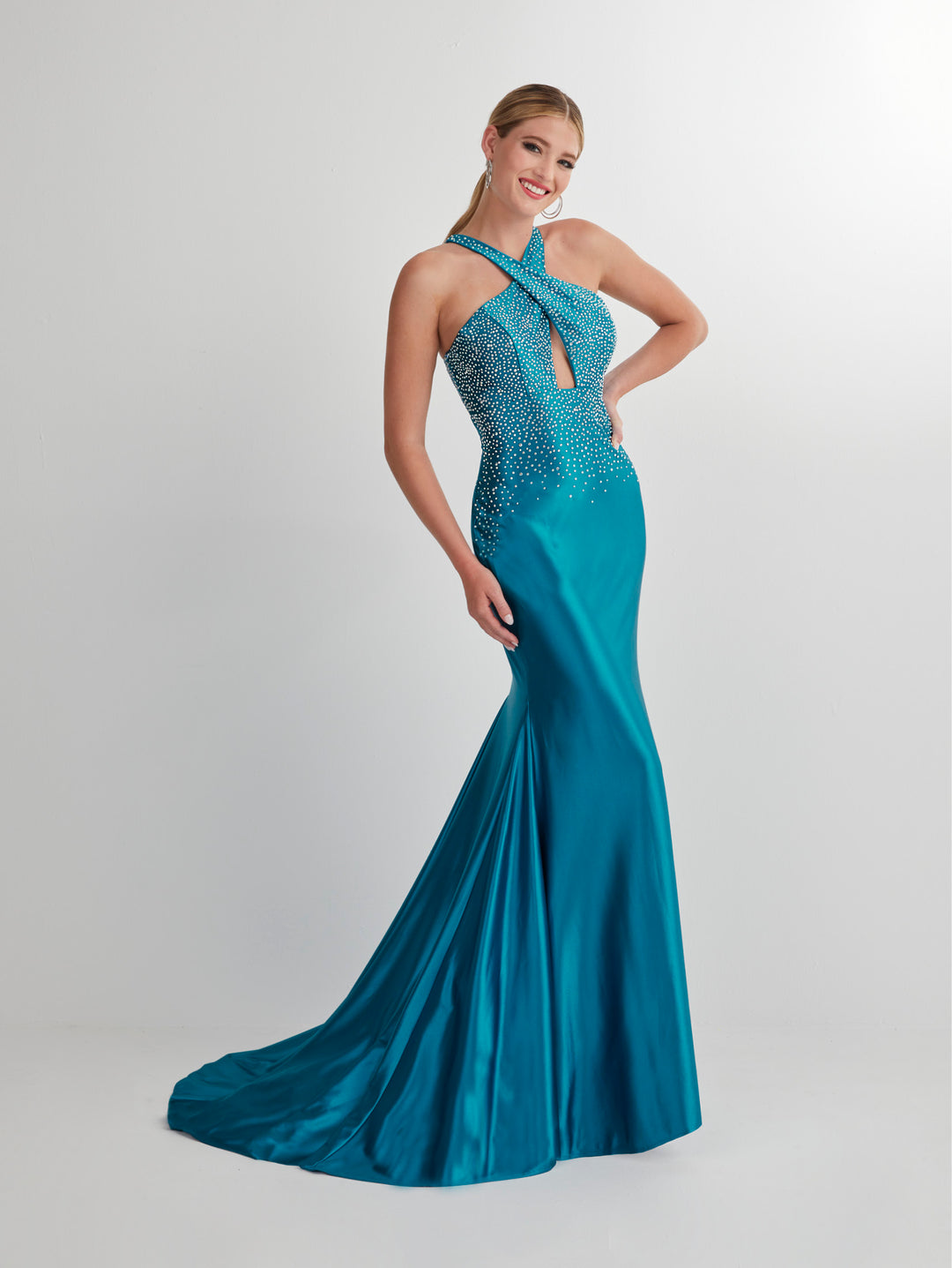 Beaded Spandex Halter Keyhole Gown by Studio 17 12894