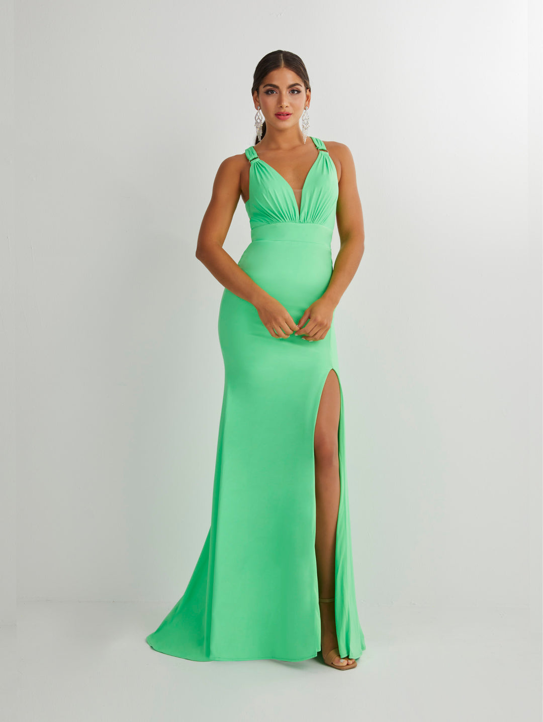 Fitted Spandex Sleeveless Slit Gown by Studio 17 12897