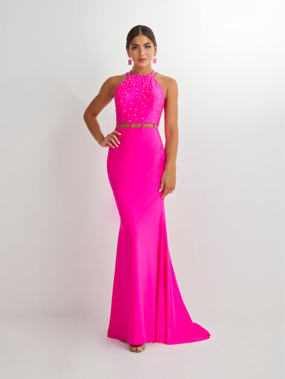 Fitted Beaded Halter Mock Two Piece Gown by Studio 17 12901