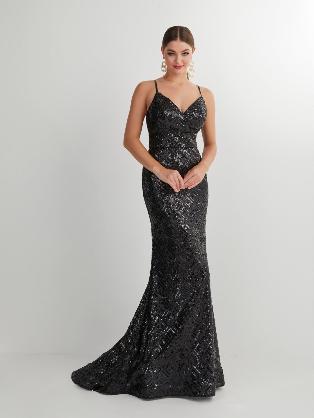 Fitted Sequin Print Sleeveless V-Neck Gown by Studio 17 12909