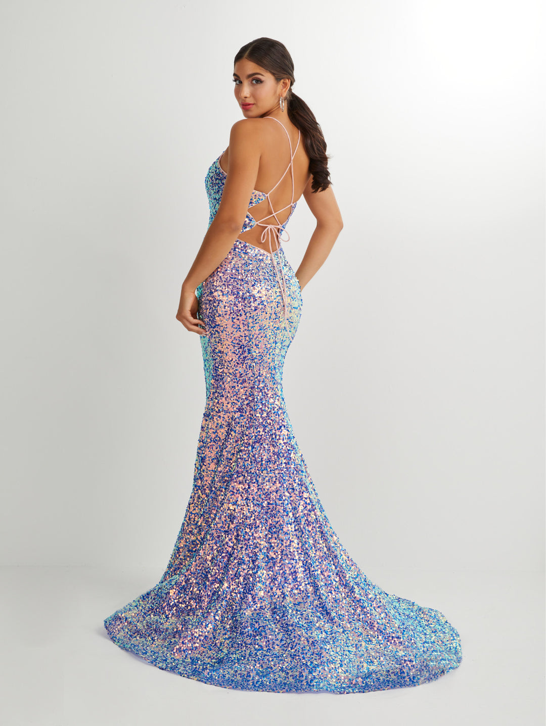 Iridescent Sequin Strappy Back Mermaid Dress by Studio 17 12910