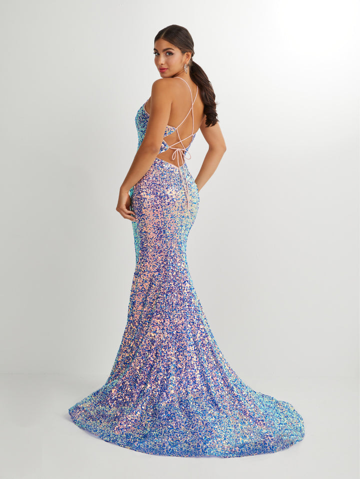 Iridescent Sequin Strappy Back Mermaid Dress by Studio 17 12910