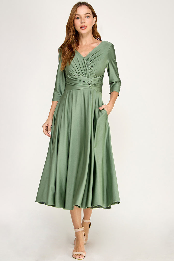 3/4 Sleeve A-line Tea Length Dress by Lenovia 3127